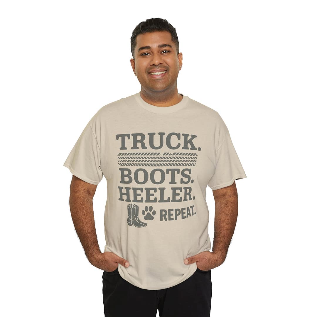 Truck Boots Heeler Repeat Unisex Heavy Cotton Tee - Image 2