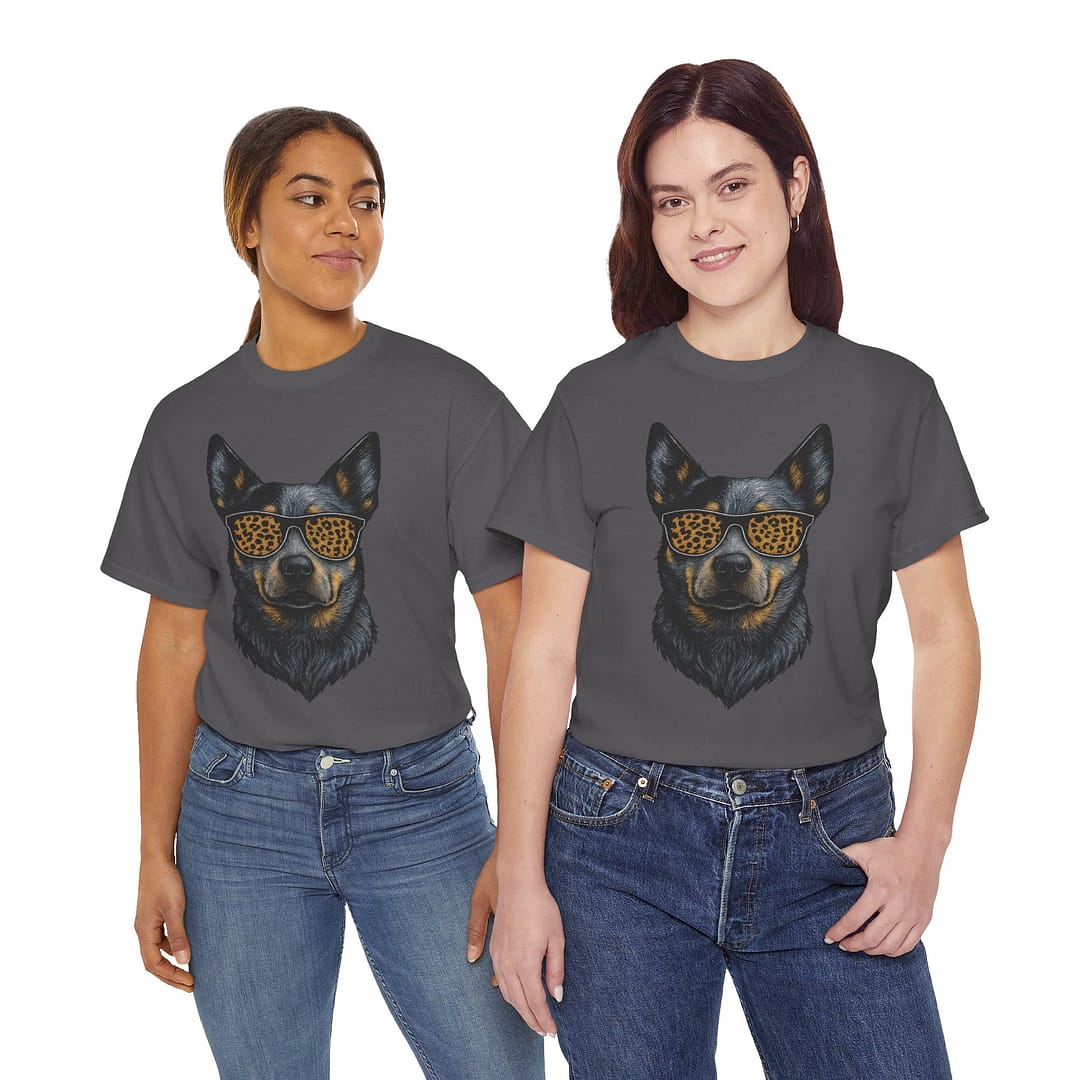 Blue Heeler in Leopard Print Sunglasses Unisex Heavy Cotton Tee - Image 6