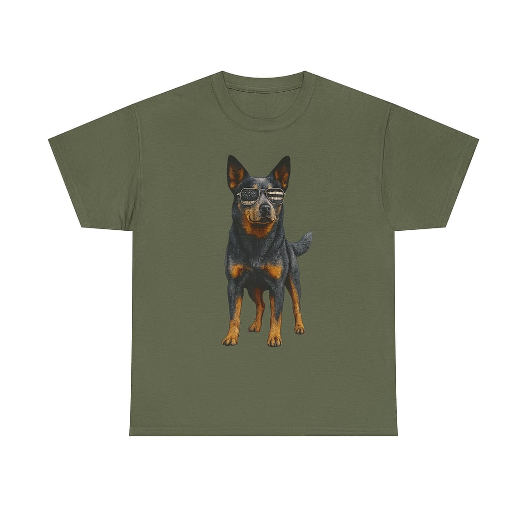 Blue Heeler Flag Sunglasses Unisex Heavy Cotton Tee - Image 3