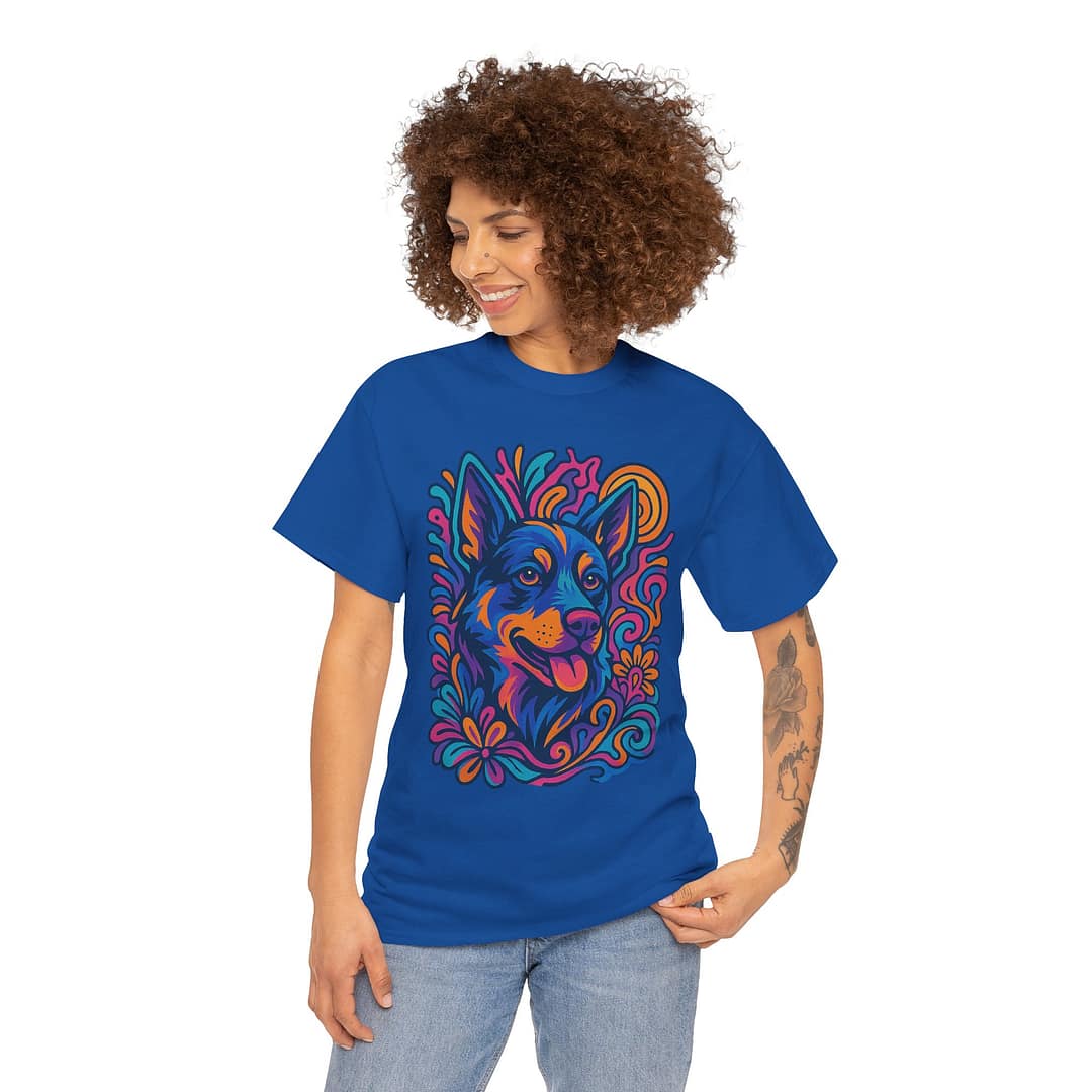 Vibrant Blue Heeler Art Unisex Heavy Cotton Tee - Image 4