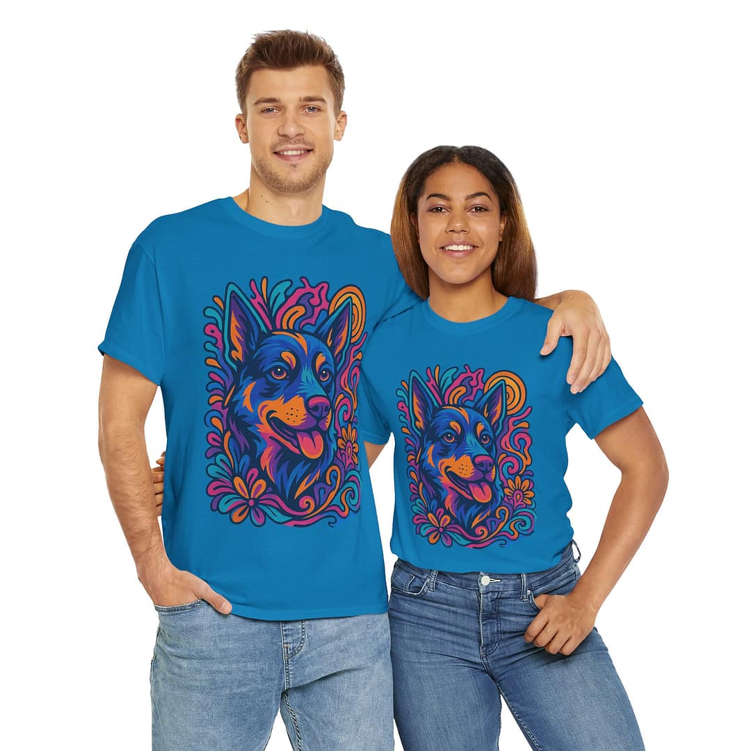 Vibrant Blue Heeler Art Unisex Heavy Cotton Tee - Image 2
