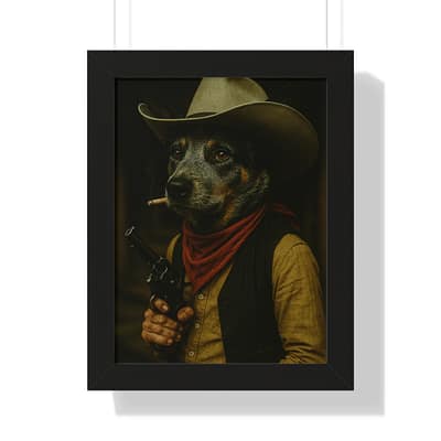 Cowboy Blue Heeler Vertical Poster - Framed Wall Art for Ranchers