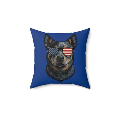 Patriotic Blue Heeler Pillow - Square Cushion with American Flag Design
