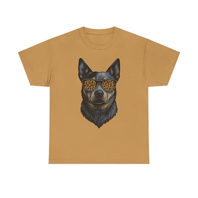 Blue Heeler in Leopard Print Sunglasses Unisex Heavy Cotton Tee